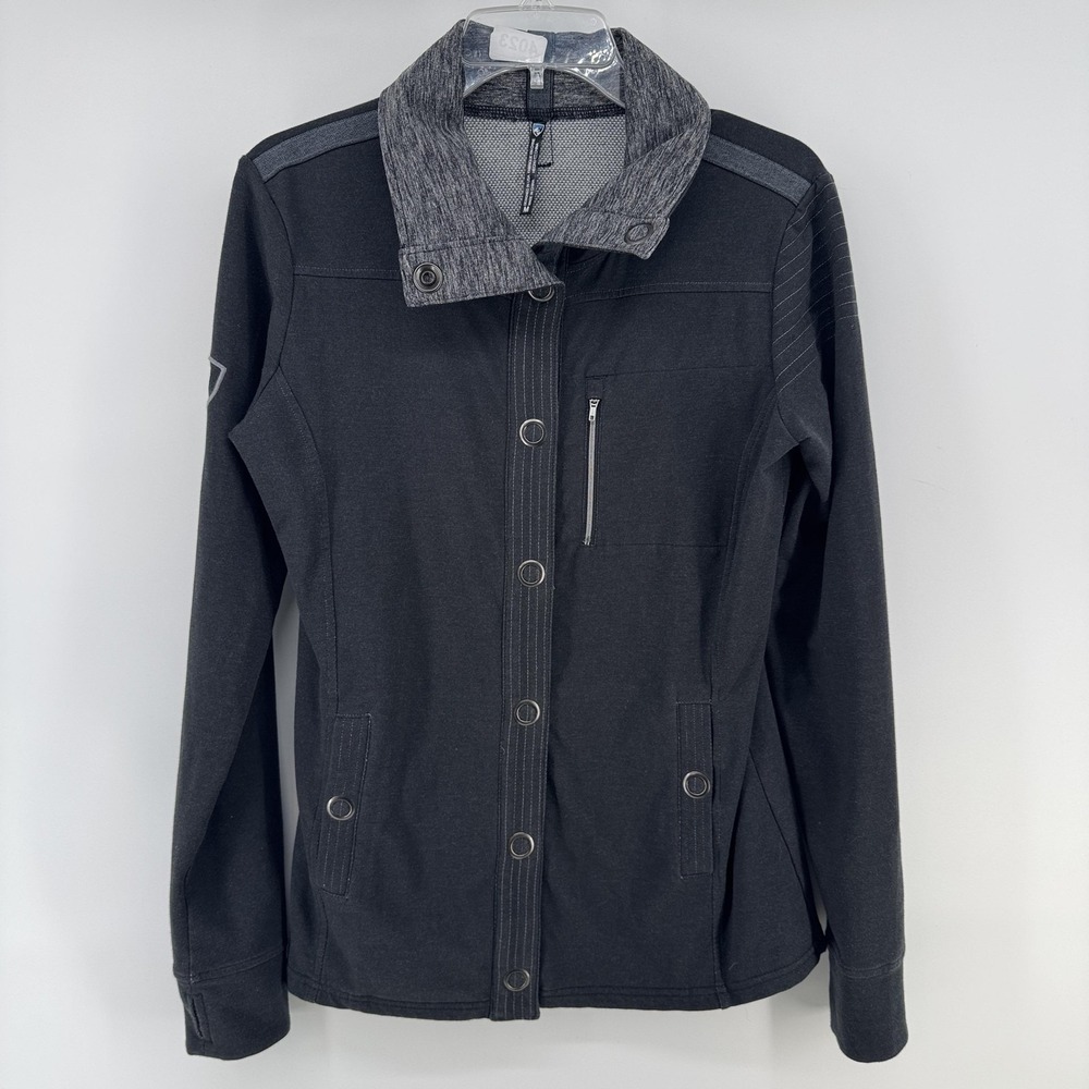Kuhl Jacket Womens Medium Black Softshell Snap Front Zip Pockets Outdoor